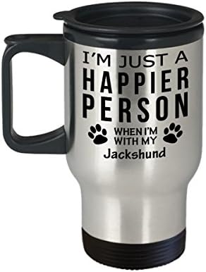 חובב כלבים טיול ספל קפה - אדם מאושר יותר עם מתנות הצלה של בעלים של ג'קשונד - פאט