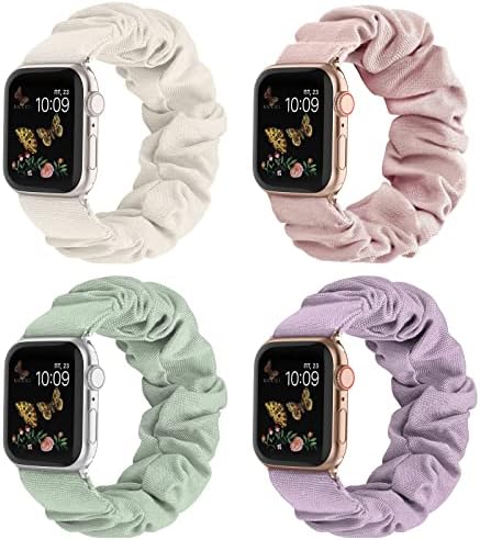 RECOPPA תואם לפס Apple Watch Scrunchie 38 ממ 40 ממ 41 ממ 42 ממ 44 ממ 45 ממ חמוד מודפס סולו לולאה להקות צמיד רצועת צמיד לסדרת IWatch 8