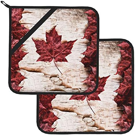 דגל תמונה קנדה בנוי כולו ערכות מגבות מטבח עם מחזיקי סיר מחזיקי סיר מרובעים עמידים בחום 2 מחזיקי סיר למטבח 8 × 8 אינץ 'לבישול ואפייה