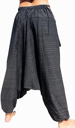 Raanpahmuang Premium Cotton Yoga Harem, מכנסי בוהו לנשים, עם כיס צדדי, מכנסי שבט רחבים היפים