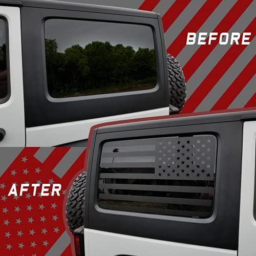2 מחשבים אמריקאים מדבקות חלון רכב דגל אמריקאי מדויקות קדימה מגיעים עם כלים בחינם מתאימים לג'יפ רנגלר JKU 4 דלת 2011-2018