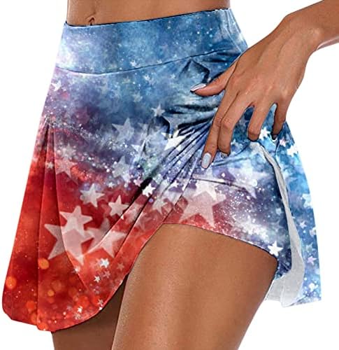 4 ביולי דגל אמריקה המריץ חצאיות עם מכנסיים קצרים לנשים מותניים גבוהים קפלים גולף זורמים סקורטס 2 ב 1 אימון קולוטות