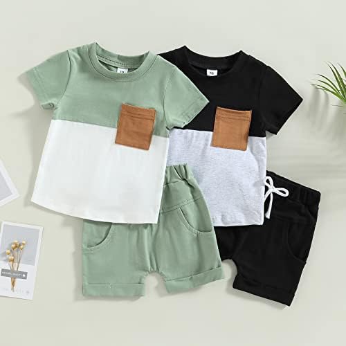 תינוקות תינוקות תלבושות קיץ תלבושות בגדי בלוק צבע מגדי חולצת טי קצרה מכנסיים קצרים מפוספסים בגדים פעוט
