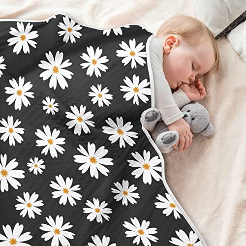 Cataku שחור פרחי בר חיננית שמיכה לתינוקות לבנים בנות שמיכות פעוטות כותנה מיטה לזרוק שמיכת תינוק רכה וחמה מקבלת עגלת עריסה 30 x 40