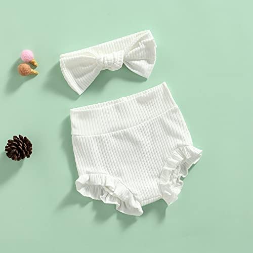 Goocheer 2 pcs יילוד תינוקת תינוקת תינוקת סולידית פרוסה קצרים מכנסיים +סרט בגיסה בסיסי מכנסיים קצרים חמודים תלבושות קיץ