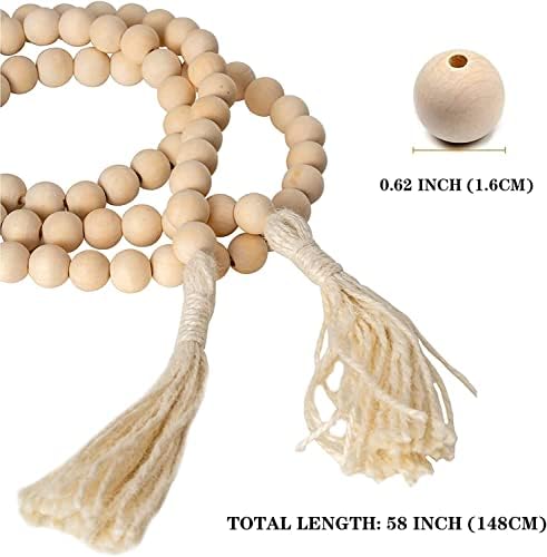 Meetyamor Boho Decor Beads Garland, חרוזי עץ בגודל 58 אינץ