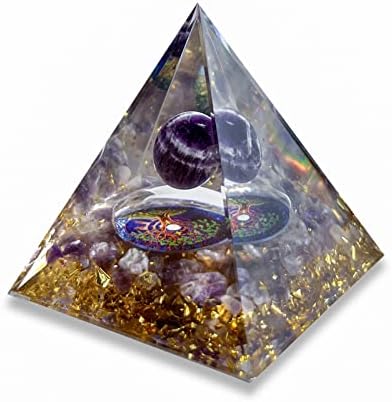 KrightLink אורגון פירמידה קריסטל לאנרגיה חיובית, ריפוי מחולל אנרגיה אבן אמטיסטית לקריסטל למתח מפחית מדיטציה למשוך עושר מזל - כדור סגול