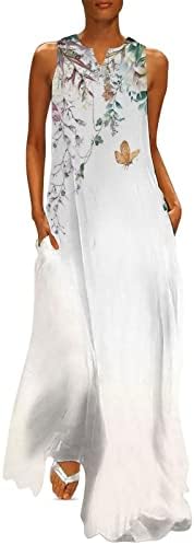 שמלת מקסי אופנה לנשים נשים קיץ רופפות שמלות ארוכות אלגנטיות ללא שרוולים שמלות פרחים חוף מזדמנים