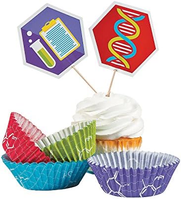 כיף אקספרס - עטיפות קאפקייקס מסיבות מדע עם בחירות ליום הולדת - ציוד למסיבות - כלי הגשה וכלי זנה - כלי הגשה ומגיעה של MISC - יום הולדת