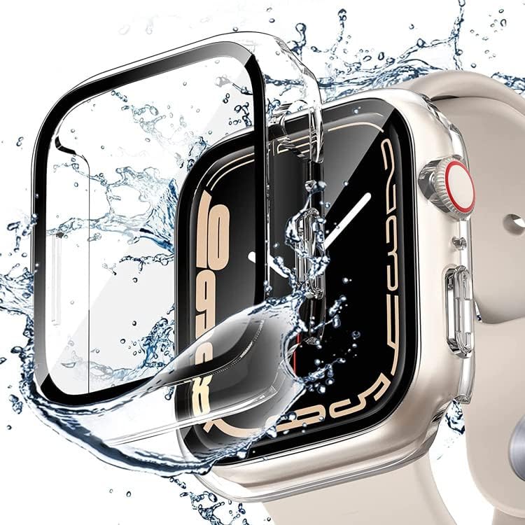 מקרה תואם לסדרת Apple Watch 8 סדרה 7 45 ממ ו -41 ממ, כיסוי מלא פגוש קשה כיסוי מגן דק במיוחד עבור Iwatch Series 8 Series 7 עם סרט זכוכית