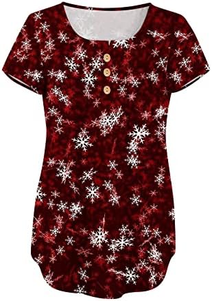 חולצות חג המולד של XIPCOKM חולצות טוניקה פרחוניות מודפסות V צוואר טוניקה