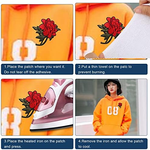 טלאי ורד Hachikiko ברזל על טלאי רקום, מגניב יפה עם פרח אדום אדום פרח גלאי ברזל על תפור על סמל טלאי אביזרי DIY מושלמים למעילים, בגדים,