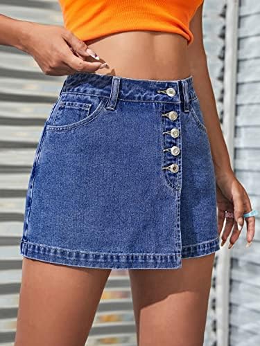 כפתור עטיפת נשים Wdirara קדמי קדמי שולי א -סימטרי ג'ינס סקורט חצאית מכנסיים קצרים
