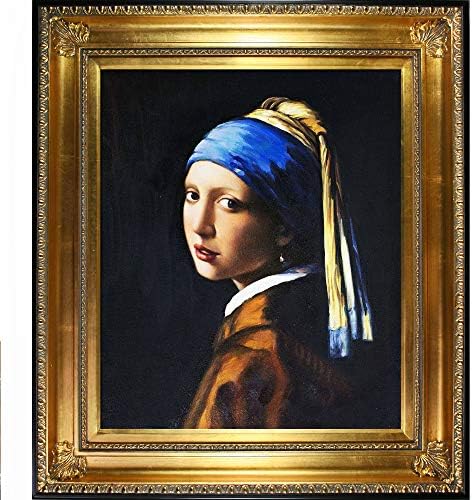ילדה לה פסטיש עם עגיל פנינה אמנות מינאטורה, 11 איקס 10, רב צבע, מסגרת ריג 'נסי, 32.5 איקס 28.5