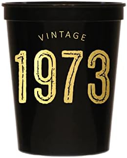 וינטג '1973 כוסות שחורות- סט של כוסות פלסטיק 10-50 יום הולדת