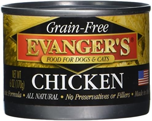 מאכל משומר עוף/חתול משומר ללא תבואה של Evanger, בן 24 גרם פחיות של 6 פחיות