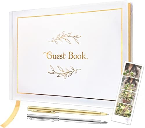 100 דף ספר אורחים, חתונת ספר אורחים עם שני עטים, לבן ספר אורחים קבלת חתונה, כריכה קשה חתונה אלבום, חתונה ספרים לאורחים לחתום, זהב קצה