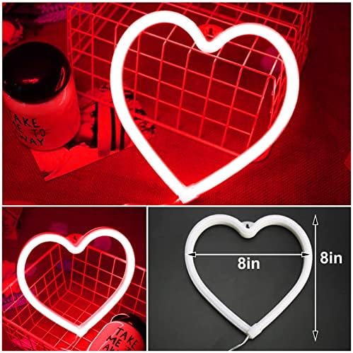 שלט ניאון של לב ורוד, סוללה המופעלת על ידי סוללה או USB LED אור ניאון למסיבה, תפאורה חמודה של יום האהבה ומנורת קישוט בית, אור שולחן וקיר