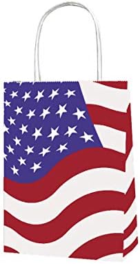 תיק מתנה פטריוטי של ג 'ופרג עם ידיות, תיקי צד לטובת דגל אמריקאי, דקורטיבי ליום הוותיקים, יום הזיכרון וארבעה ביולי, אדום כחול ולבן, 6.30