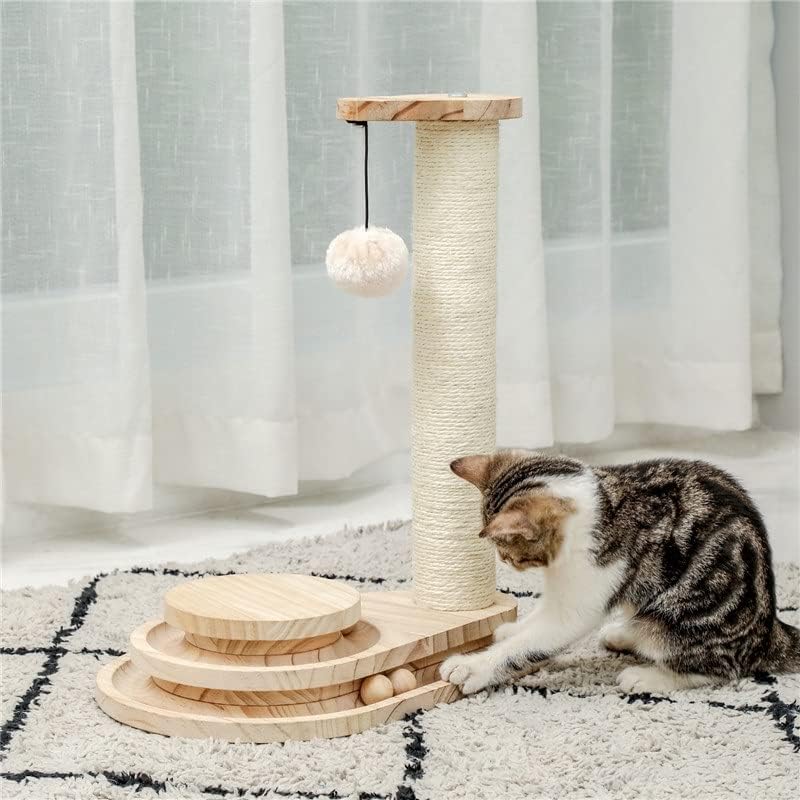 MJWDP אינטראקטיבי צעצוע חתול עץ שכבה כפולה סיבוב מסלול חכם מסלול חתול עמוד מגרד עם גירוד כדור משתלשל חיית מחמד אינטראקטיבית