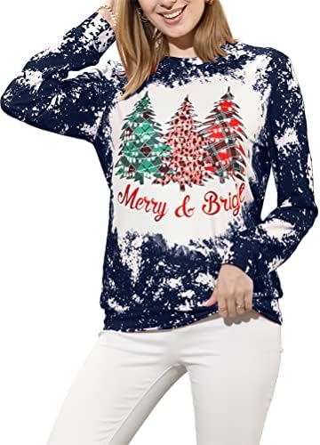 חולצות חג המולד של VVNTY לנשים לחולצת חג המולד נמר בלוק צבע גרפי לחג המולד של פתית שלג הדפסת שרוול ארוך עליון