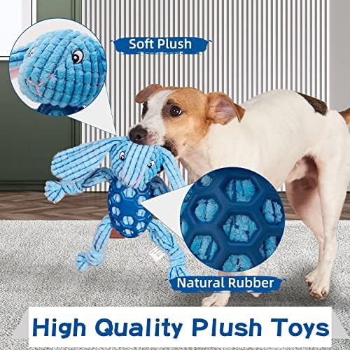 כוכב חוכמה שדרג צעצועים חורקים של כלב, שלב קטיפה עם רשת גומי, צעצועים מפוארים לכלבים לגזע קטן, גור, עמיד, מתנה לחיות מחמד, ארנב כחול