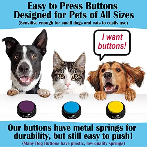 כפתורי כלבים של Davoice לתקשורת, כפתור הניתן להקלטה עבור סט כפתור שיחה של כלב חתול, כפתורי תקשורת לכלבים, לחצני פקודת כלב לחצני חיית מחמד