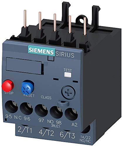 Siemens Sirius 3RU21160KB0 ממסר עומס יתר תרמי, טווח 0.90 עד 1.25A, Size S00, Trip Class 10, איפוס ידני/אוטומטי, הרכבה של מגע, מסוף בורג