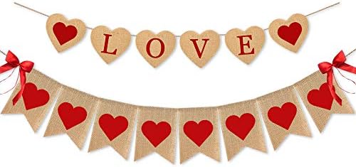 Swyoun Burlap Love Banner עם Heart for Valentines יום חג מפלגת יום השנה לקישוטים לקישוטים