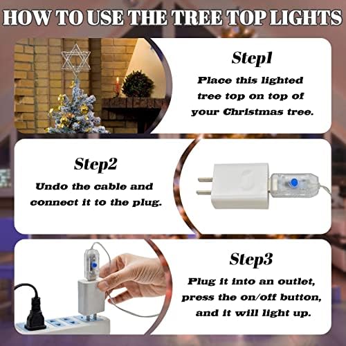 Bestpty 11 אינץ 'עץ חג המולד כוכב טופר תקע USB מופעל טופר עץ חג מולד מואר, כוכב עץ חג המולד ברזל מכסף עם 20 אורות, עם מרוחק לחג המולד,