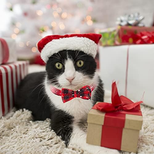 חג המולד הבדלני משובץ חתול צווארון עם חמוד עניבת פרפר ופעמון, 2 חבילה חג המולד להסרה מתכוונן בטיחות קולרים עם פתית שלג הדפסת דפוס לילדה