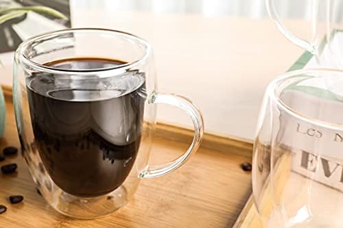 סט איילסין של 2 - ספל קפה זכוכית עם ידית, כוסות קפה כפולות כוסות, כוסות כוסות קפה לקפוצ'ינו, לאטה, אספרסו, אמריקנו