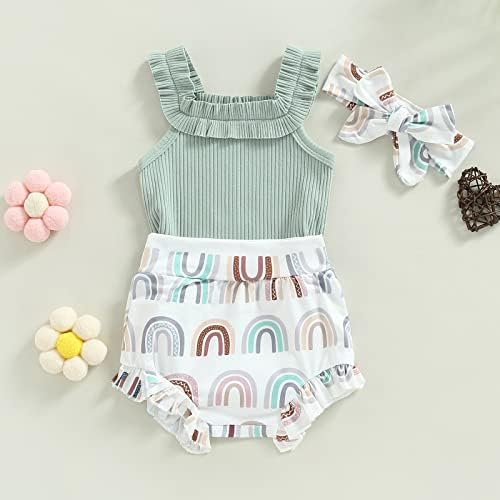 תינוקת יילוד תינוקת קיץ תלבושת הדפס פרחוני רצועת שרוולים ללא שרוולים רומפר פרוע מכנסיים קצרים בגיסה