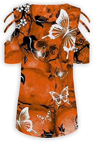 נשים של פרפר הדפסת חולצת טי חולצות מקרית סקסי רופף מתאים להסתיר בטן טוניקה קר כתף קצר שרוול רוכסן צווארון חולצות
