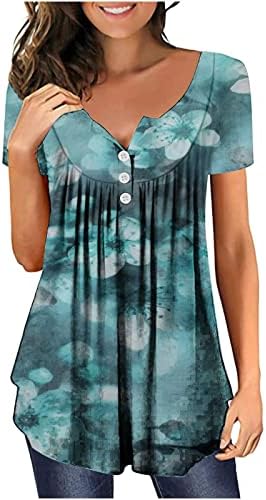 סתיו כפתור קיץ למטה חולצה חולצה לנשים 2023 שרוול קצר כותנה פרח פרח גרפי קפלים חולצה