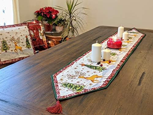 טאצ'י חורף איילים איילים עתיקים וינטג 'ערב חג המולד פתיתי השלג עונת החגים לבנה רצים שולחן שולחן שולחן ארוג דקורטיבי, 13 x 54