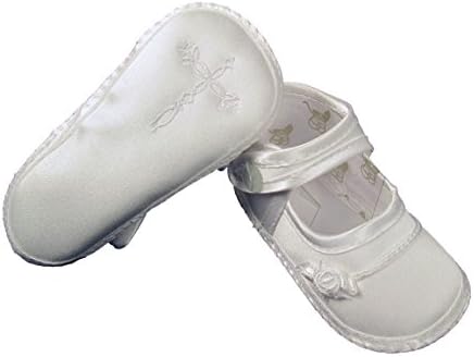 נעל טבילה של סאטן בנות עם צלב ושושנה סלטיק