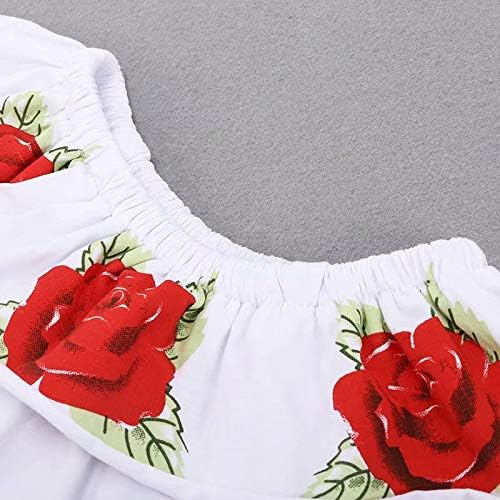 בנות פעוטות של הויי 2 יחידות תלבושת קיץ מכוונת חולצת פרחים כתף חולצה ורד הדפסים+מכנסיים קצרים של ג'ינס חור