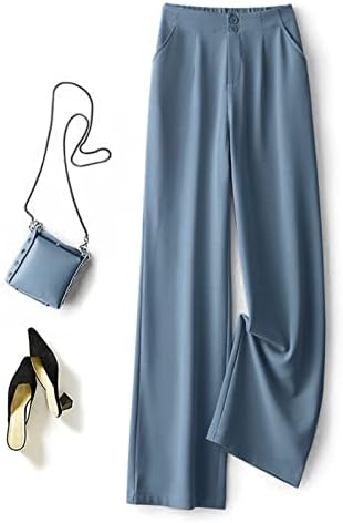 מכנסי שמלת שינשיד נשים מכנסי עסקים סטרצ'י בצבע אחיד כפתור סטרצ'י למטה מכנסיים קטנים זורמים עם כיס עם כיס