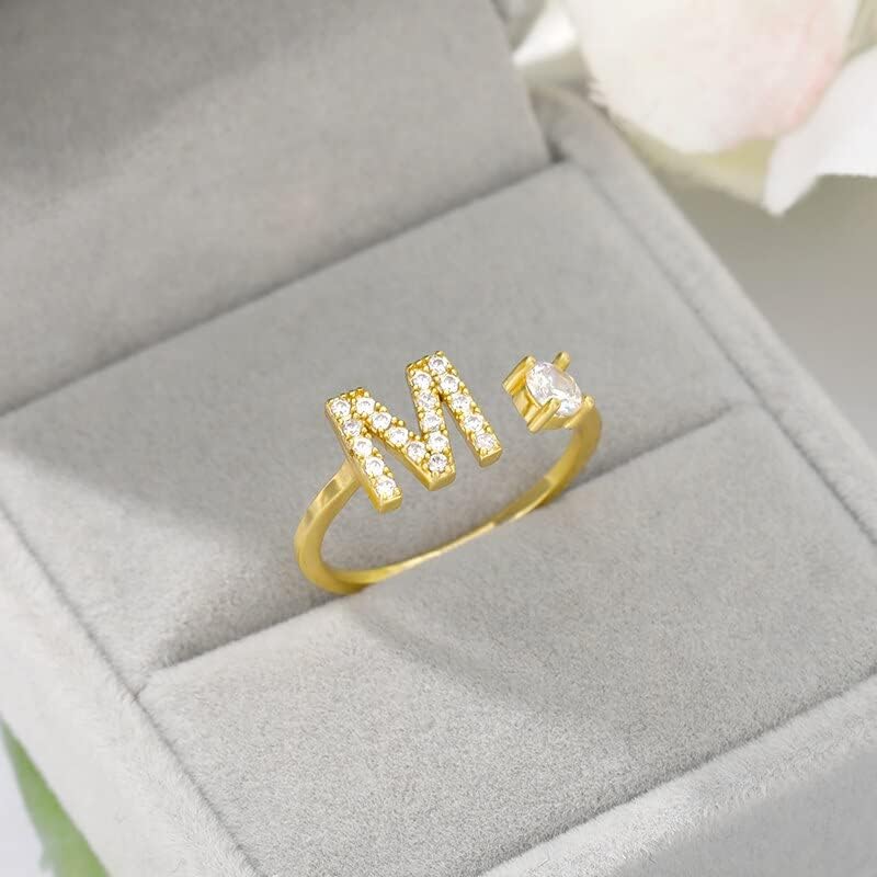 פלקסיה טבעות ראשוניות לנשים א-ת 26 מכתב טבעת מתכוונן זהב פתיחת טבעת האלפבית נשי תכשיטי עבור גריל-ו-61712