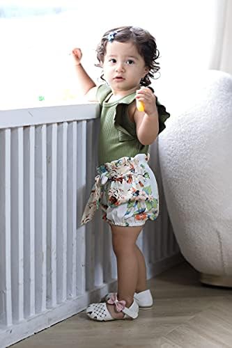 תינוקת בגדי תינוקות קיץ תלבושות סט לפרוע שרוול מכנסיים קצרים פרחוני עם סרט