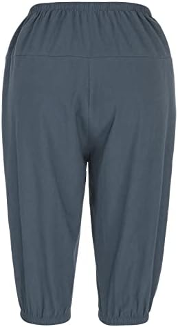 CHGBMOK פשתן לנשים מכנסיים קצוצים במותניים גבוהות עם מכנסי רגל רחבים עם מכנסיים פלאצו רופפים מזדמנים עם כיסים