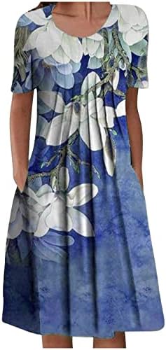שמלת MIDI מזדמנת של הוקסין קיץ לנשים שרוול קצר נדנדה שופעת שמלות הדפס פרחוני קפלים שמלות חוף עם כיסים