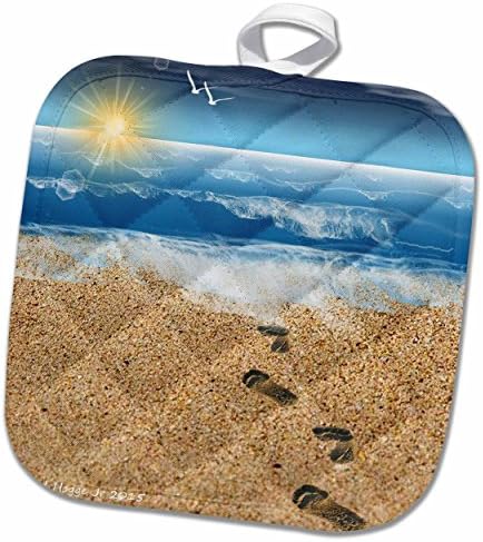 טביעות רגל ורד תלת מימדיות בחול עם מחזיק סיר רקע באוקיאנוס, 8 x 8