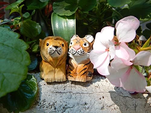 קישוט פסלון טייגר פסל עץ אמנות חתול בנגל מיניאטורה מפוסרת מגולפת פסל של בעלי חיים קטנים
