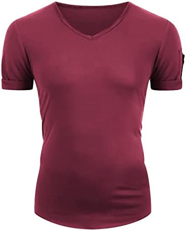 צווארון V-צווארון אלסטי צבע מוצק שרוול קצר בסיסי חולצות טריקו פשוט