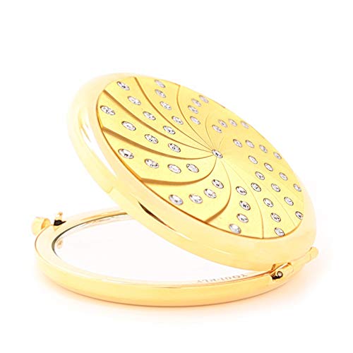 זהב-מצופה יהלומים קטן מראה נייד מתקפל דו צדדי נייד מראה אישית יום הולדת מתנה יאנג1