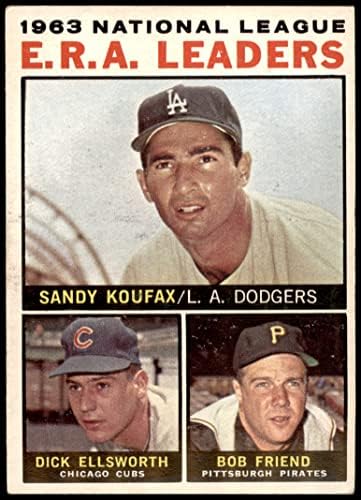 1964 Topps 1 NL ERA מנהיגים Sandy Koufax/Bob Friend/Dick Ellsworth Dodgers/Cubs/Pirates VG/Ex Dodgers/Cubs/Pirates