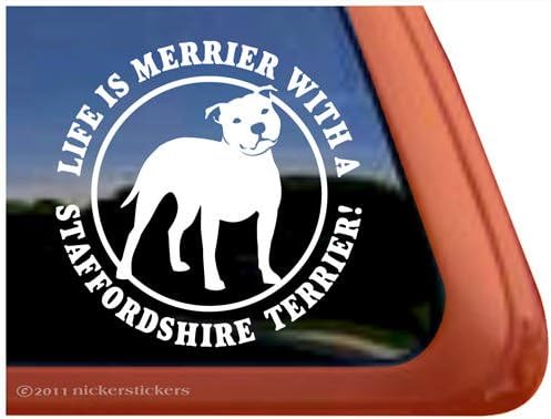 החיים שוחים יותר עם מדבקות חלונות ויניל של Staffordshire Terrier