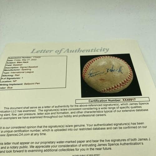 סטן האק סינגל חתם על משחק ליגה מינור רשמי של שנות החמישים בייסבול JSA COA Cubs - כדורי חתימה